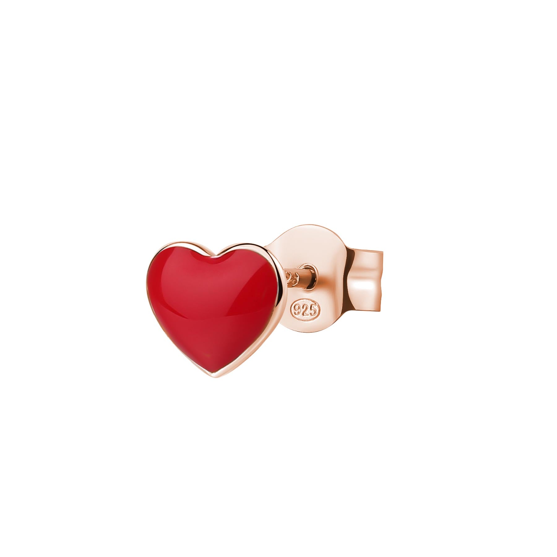 Rosato Orecchino Singolo A Cuore In Argento 925 Con Placcatura Oro Rosa E Smalto Rosso – Collezione Allegra RZO019 - 3