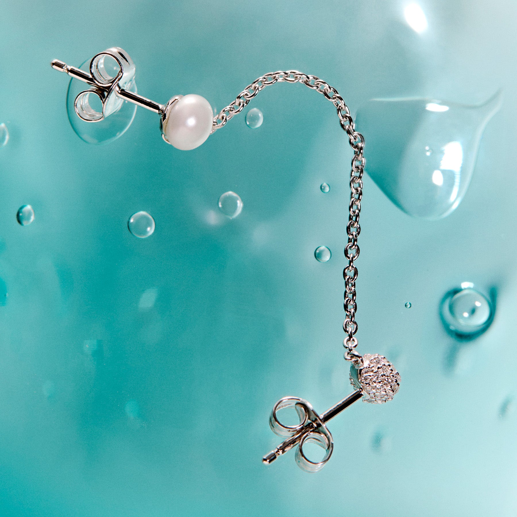 Rosato Orecchino doppio con catena azzurra - Vista 2