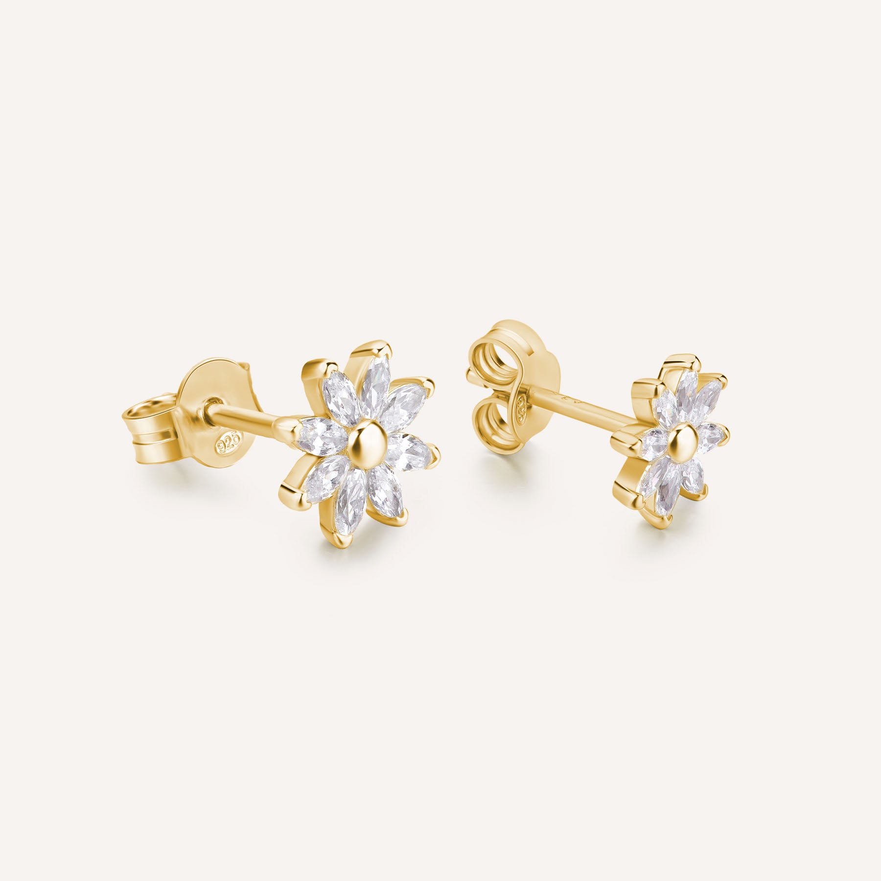 Orecchini A Fiore Dorato - Set 2 Paia (Fiore Singolo E Doppio) In Lega Di Zinco, Gioielli Statement Donna