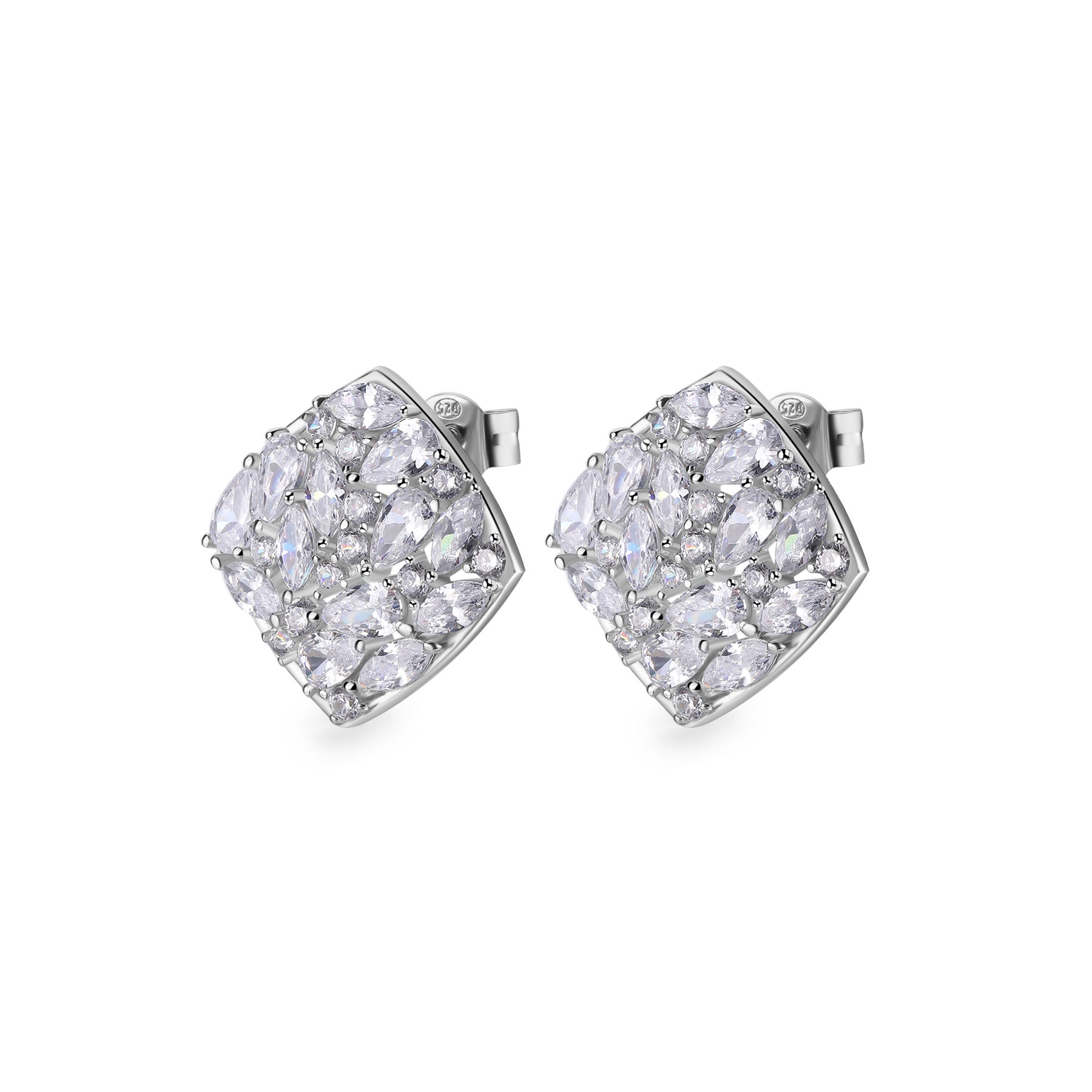 Orecchini quadrati lobo pavè diamanti 0.27 ct oro bianco 18kt - La Morella Orecchini quadrati lobo pavè diamanti 0.27 ct oro bianco 18kt - La Morella